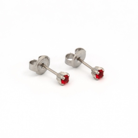 Studex Stainless Steel Prong 3MM July Ruby Crystal Ear Piercing Earrings - Picture 2 of 5